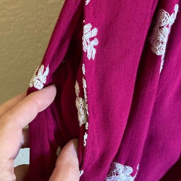 🎉Free People Austin Emma Maroon Embroidered Floral Long Sleeve Dress A180 - Picture 6 of 8